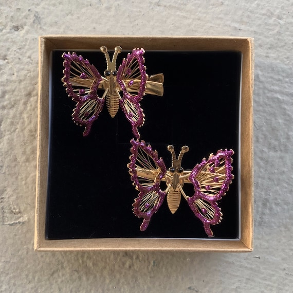 90’s Vintage Red/Gold Moving Wings Butterfly Clip… - image 3