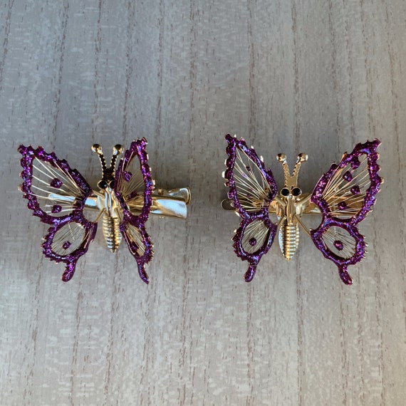 90s Vintage Purple/Gold Moving Wings Butterfly Clip Set Etsy
