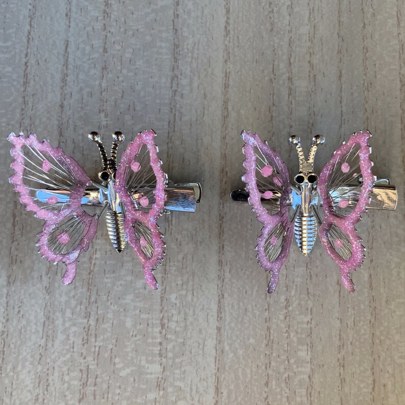 90s Vintage Pink/Silver Moving Wings Butterfly Clip Set Etsy