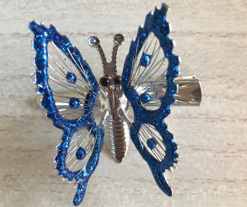 90s Vintage Blue/silver Moving Wings Butterfly Clip Set Etsy