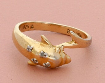ross simons sterling silver gold plate diamond accent dolphin ring size 8