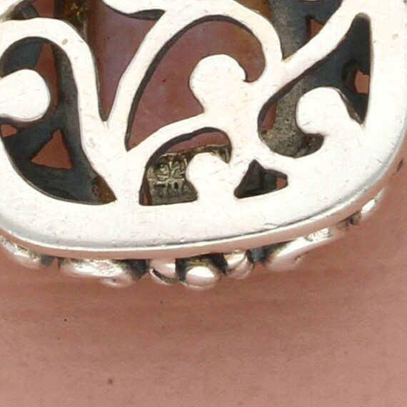 vintage sterling silver rose quartz scroll pendant - image 3