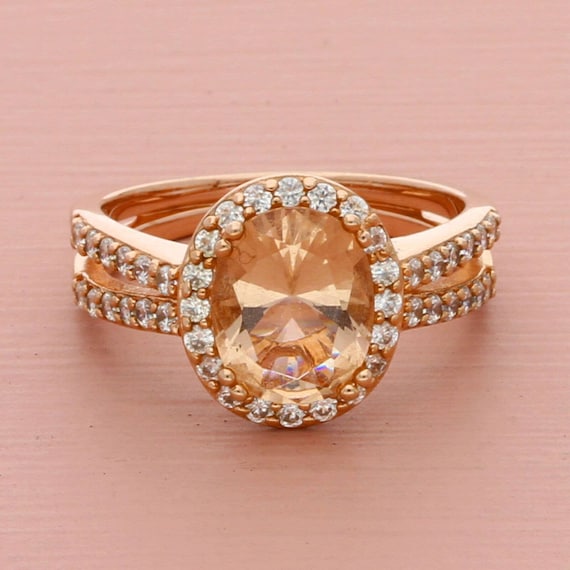 sterling silver rose gold plate diamonique oval-c… - image 1
