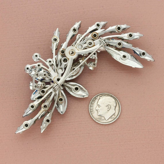 silver tone vintage rhinestone floral cluster bro… - image 2