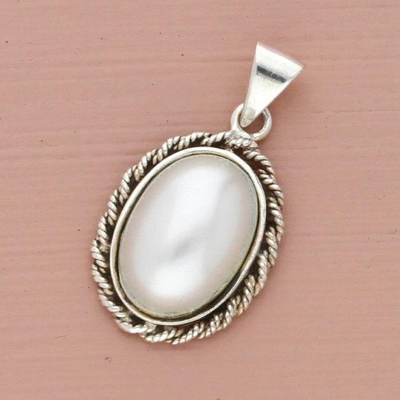 sterling silver braided faux mabe pearl pendant - image 1