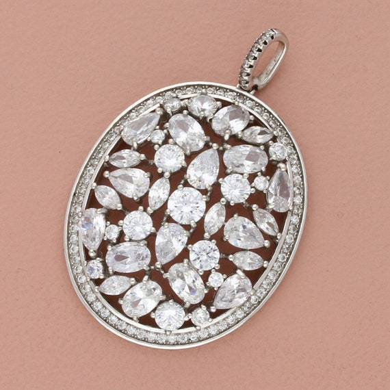 sterling silver oval round & pear-cut cz cluster … - image 1
