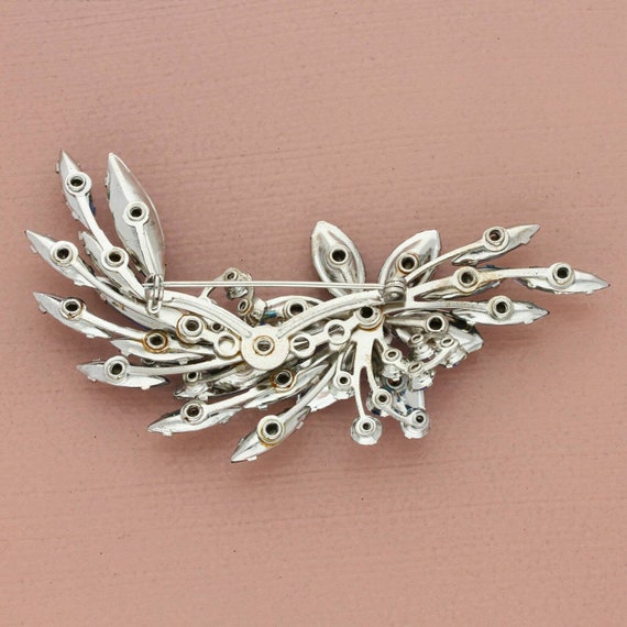 silver tone vintage rhinestone floral cluster bro… - image 3