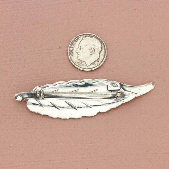 beau sterling silver vintage elongated feather br… - image 2
