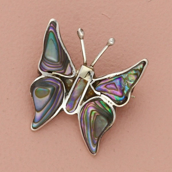 taxco mexico sterling silver vintage abalone butterfly brooch