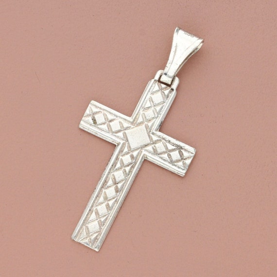 sterling silver vintage quilted pattern cross pen… - image 1