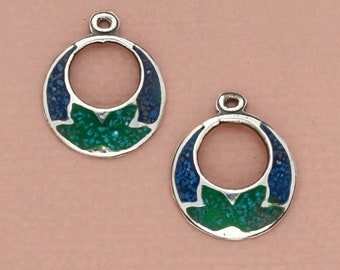 vintage sterling silver mexico turquoise & lapis open disc earring charms