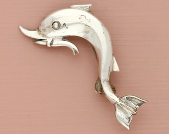 sterling silver vintage dolphin brooch