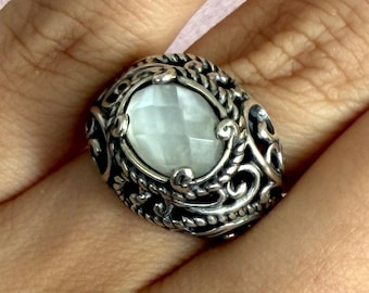 carolyn pollack sterling silver scroll mother of pearl dome ring size 6