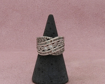zales sterling silver baguette diamond crossover (as-is) ring size 5.5
