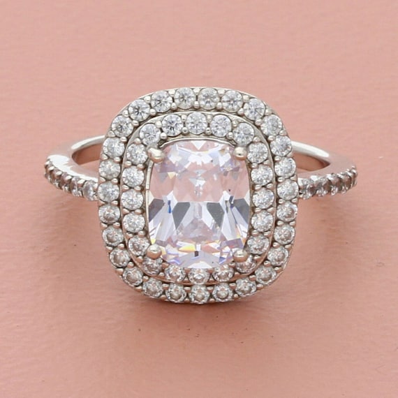 bella luce sterling silver rectangle cushion round cz engagement ring size 8