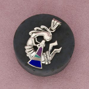 navajo sterling silver vintage turquoise lapis & sugilite kokopelli pendant