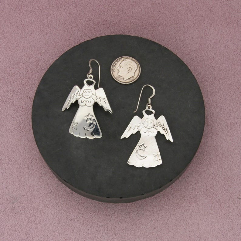 sterling silver vintage guardian angel dangle earrings image 2