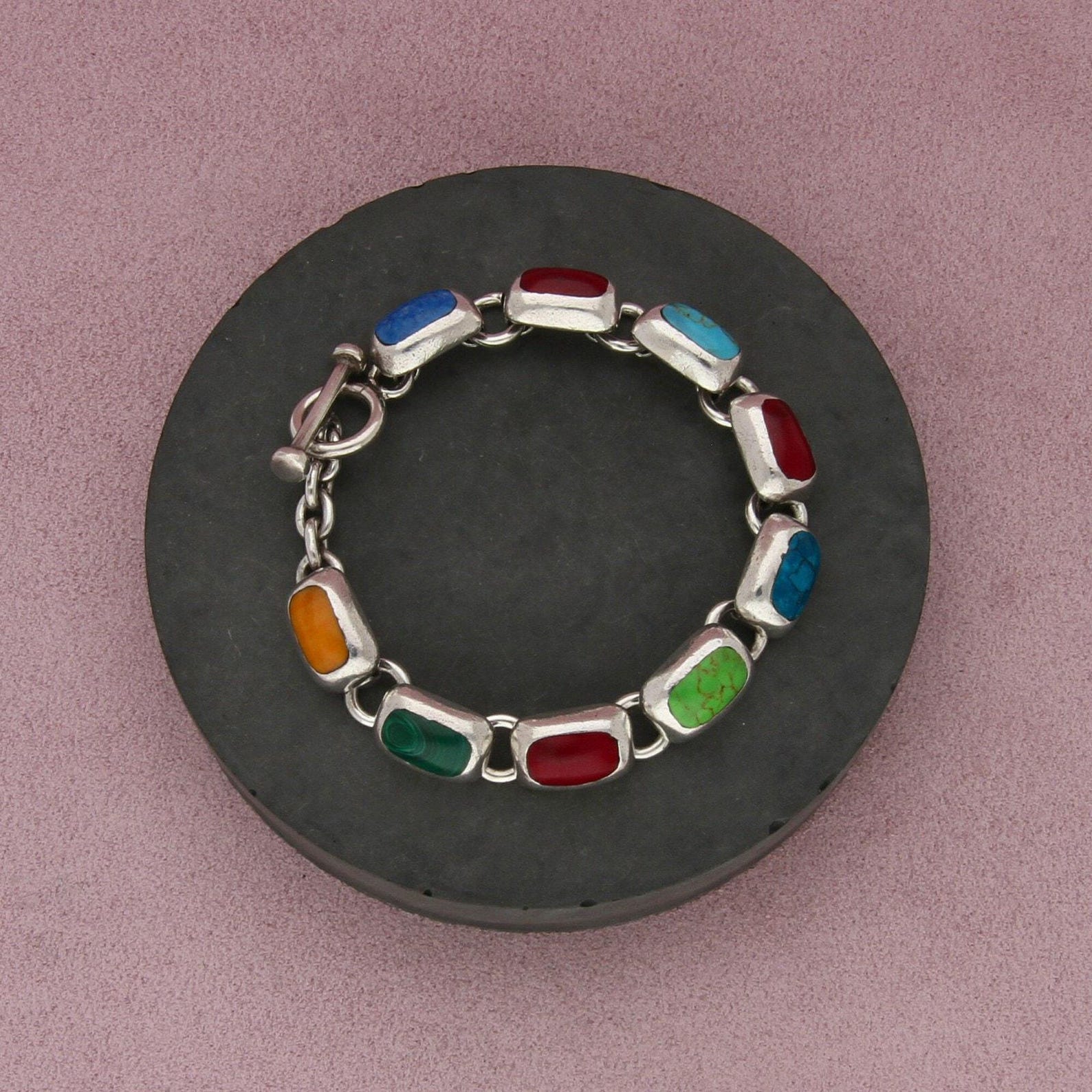 Vintage Taxco Sterling Silver Turquoise & Gaspeite Bracelet
