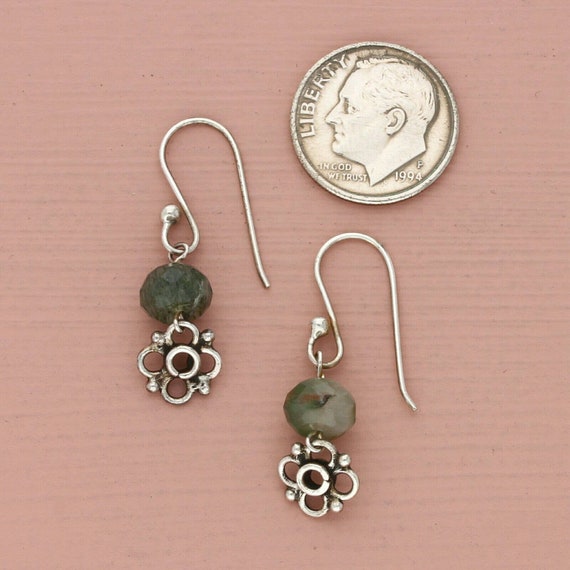 sterling silver faceted agate & flower dangle ear… - image 2