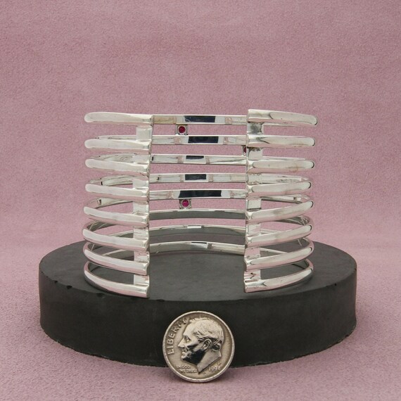 sterling silver wide ruby statement cuff bracelet… - image 3