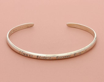 sterling silver always sisters forever friends cuff bracelet size 7.5in