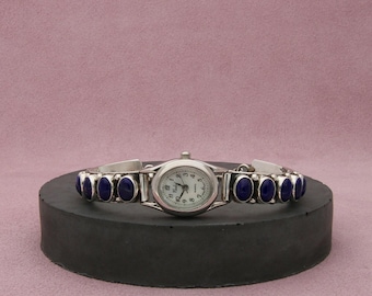 navajo sterling silver beaded lapis lazuli toggle watch bracelet size 7.25in