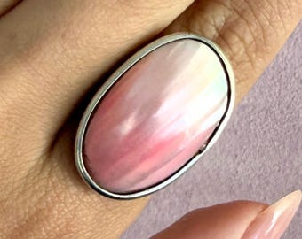 sterling silver bezel-set pink mabe pearl ring size 7.5