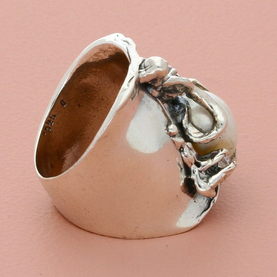 sterling silver israel brutalist cz & pearl amorp… - image 3