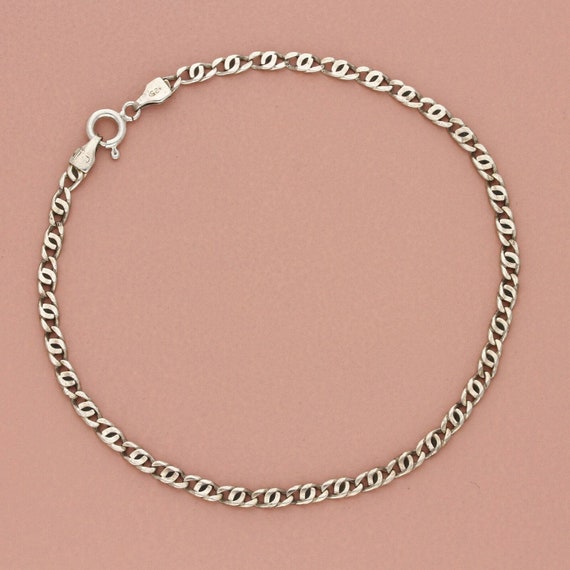 sterling silver mens 3mm scroll link chain bracel… - image 1