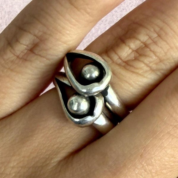 Vintage Doppel-Haken & Ösen Ring aus Mexiko Sterling Silber Größe 5,5