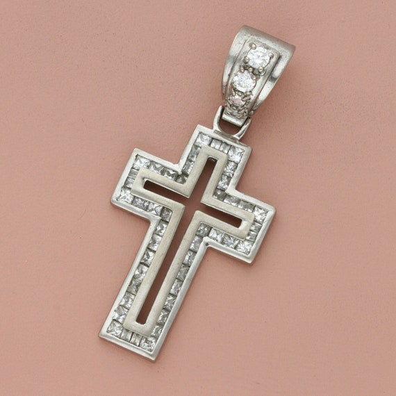 sterling silver channel-set cz cross pendant - image 1