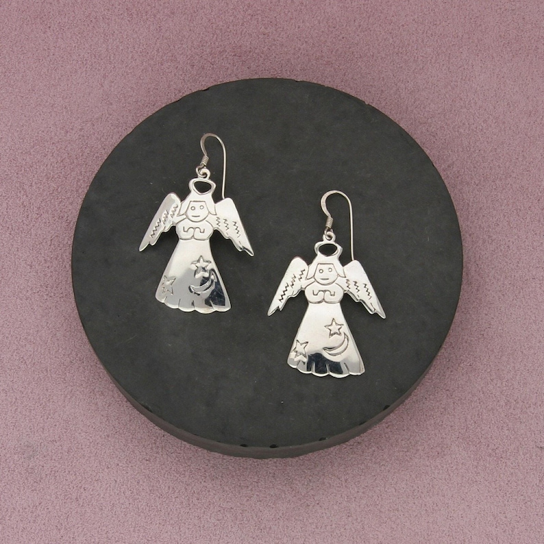 sterling silver vintage guardian angel dangle earrings image 1