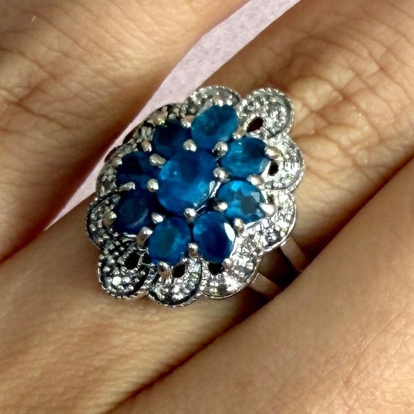 sterling silver blue cz blume ring Gr. 55