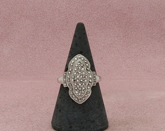 sterling silver art deco vintage elongated marcasite ring size 8