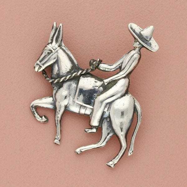 Broche vintage campesino et mule âne en argent sterling taxco mexico