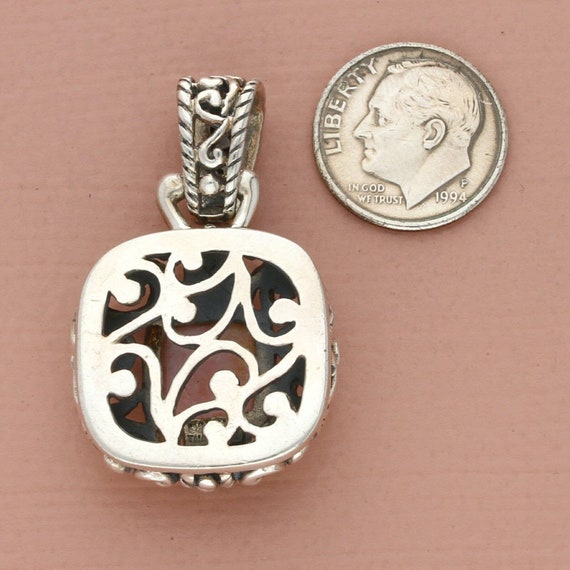 vintage sterling silver rose quartz scroll pendant - image 2