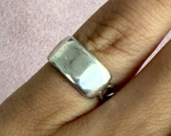 Anillo de sello grabable con cadena de eslabones vintage de plata de ley, talla 3,75