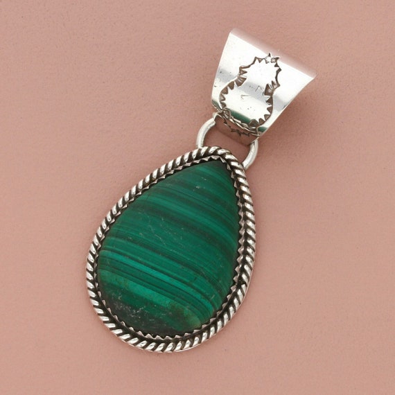 navajo sterling silver vintage braided malachite … - image 1