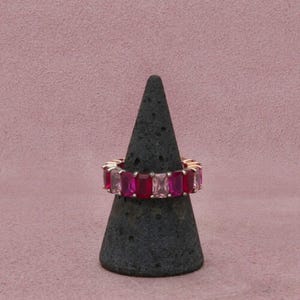Sterling Silver Ruby & Pink Tourmaline Two Tone Eternity Rectangular-Cut Ring 8