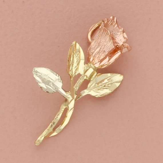 14k rose & yellow gold vintage rose flower pendant - image 1