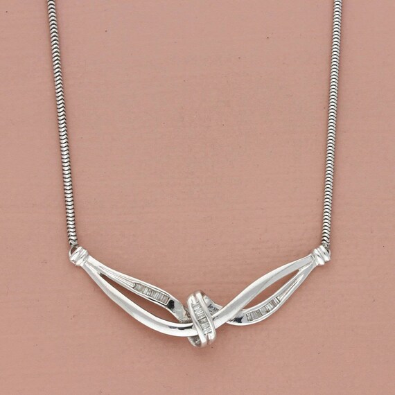 Zales Sterling Silver Baguette cut Diamond Crossover Necklace Size
