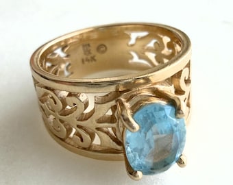 Anello James Avery Adoree in oro giallo 14 carati con topazio blu, taglia 5.75 (fuori produzione).