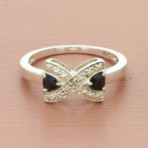 vintage sterling silver blue sapphire & diamond r… - image 1