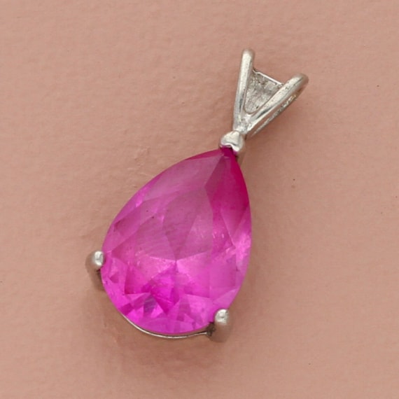 sterling silver pear-cut pink sapphire pendant - image 1