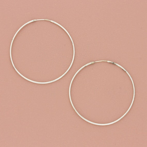 sterling silver 38mm thin continuous hoop earrings