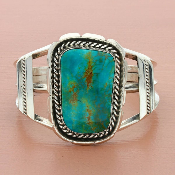 navajo sterling silver wilson padilla large turquoise cuff bracelet size 6.5in