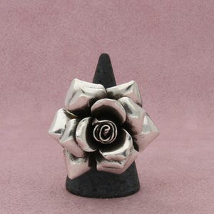 Sterling Silver Vintage 3d Rose Flower Statement Ring Size 8 