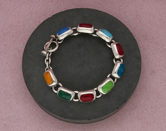 taxco mexico sterling silver turquoise gaspeite toggle bracelet size 6.75in