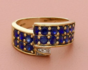 sterling silver gold plate diamond accent blue sapphire ring size 8.5