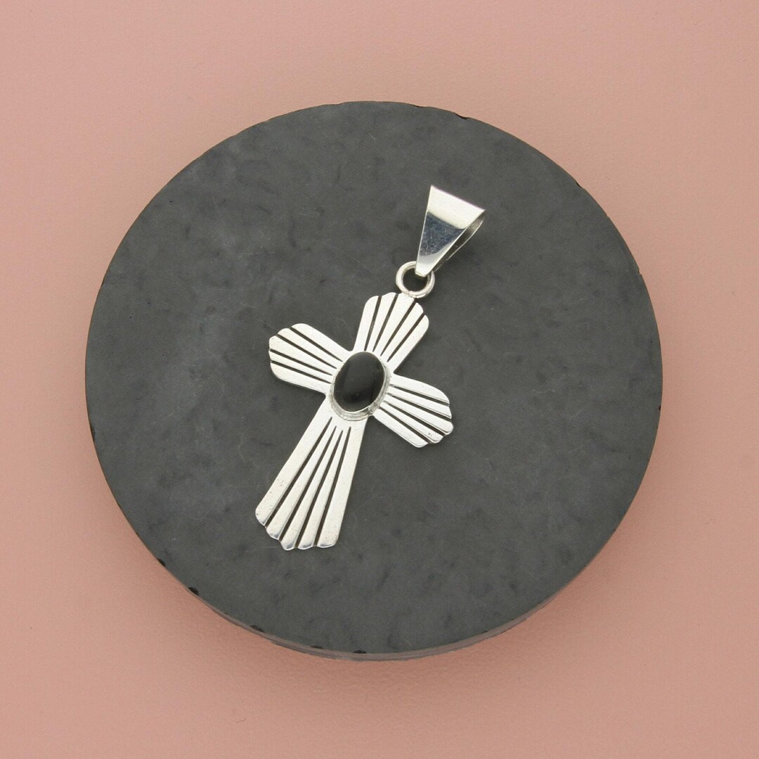 Taxco Mexico Sterling Silver Vintage Striped Black Onyx Cross Pendant ...
